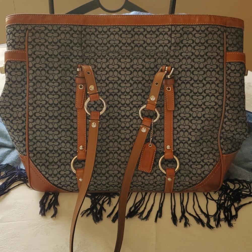 Coach Jacquard & Tan Leather Shopper